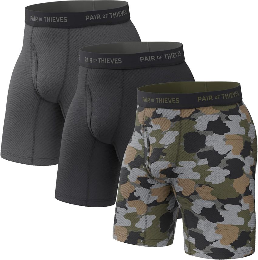 Pair of Thieves Men’s Long Boxer Briefs – Soft, Breathable, Quick Dry Underwear with 4-Way Stretch – Multi-Pack
