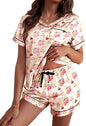 Ekouaer Silk Pajama for Women Short Sleeve Satin Pj Set Two Piece Soft Sleepwear Loungewear S-XXL
