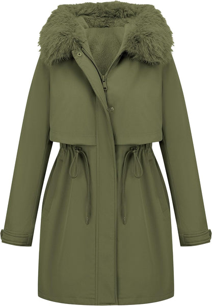 RISISSIDA Women Winter Parka Puffy Coat,Puffer Jacket with Long Fur Collar Hooded,Thicken Warm Bubble Overcoat for Deep Cold