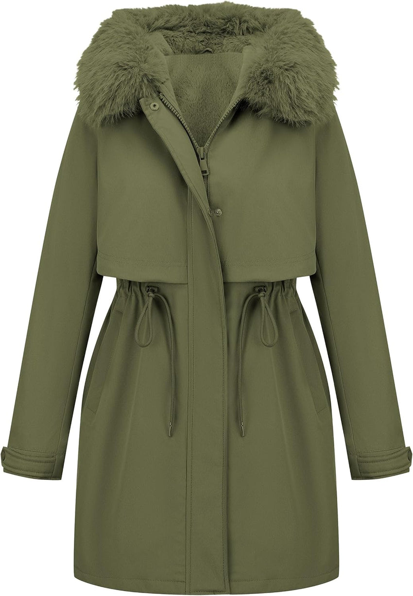 RISISSIDA Women Winter Parka Puffy Coat,Puffer Jacket with Long Fur Collar Hooded,Thicken Warm Bubble Overcoat for Deep Cold