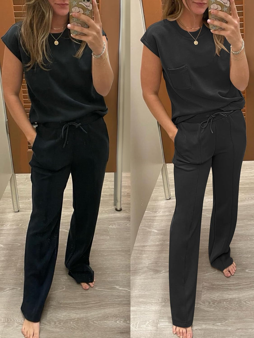 ANRABESS Two Piece Sets for Women Summer Sleeveless Sweatsuits Wide Leg Casual Lounge Set Matching Vacation Travel Outfits