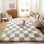 KICMOR Navy Blue and Cream White Rugs for Living Room, 4x6 Fluffy Fuzzy Shag Checkered Rug Shaggy Carpet for Bedroom, Soft Plush Area Rug for Nursery Toddler Room Classroom Study Room Kids Room