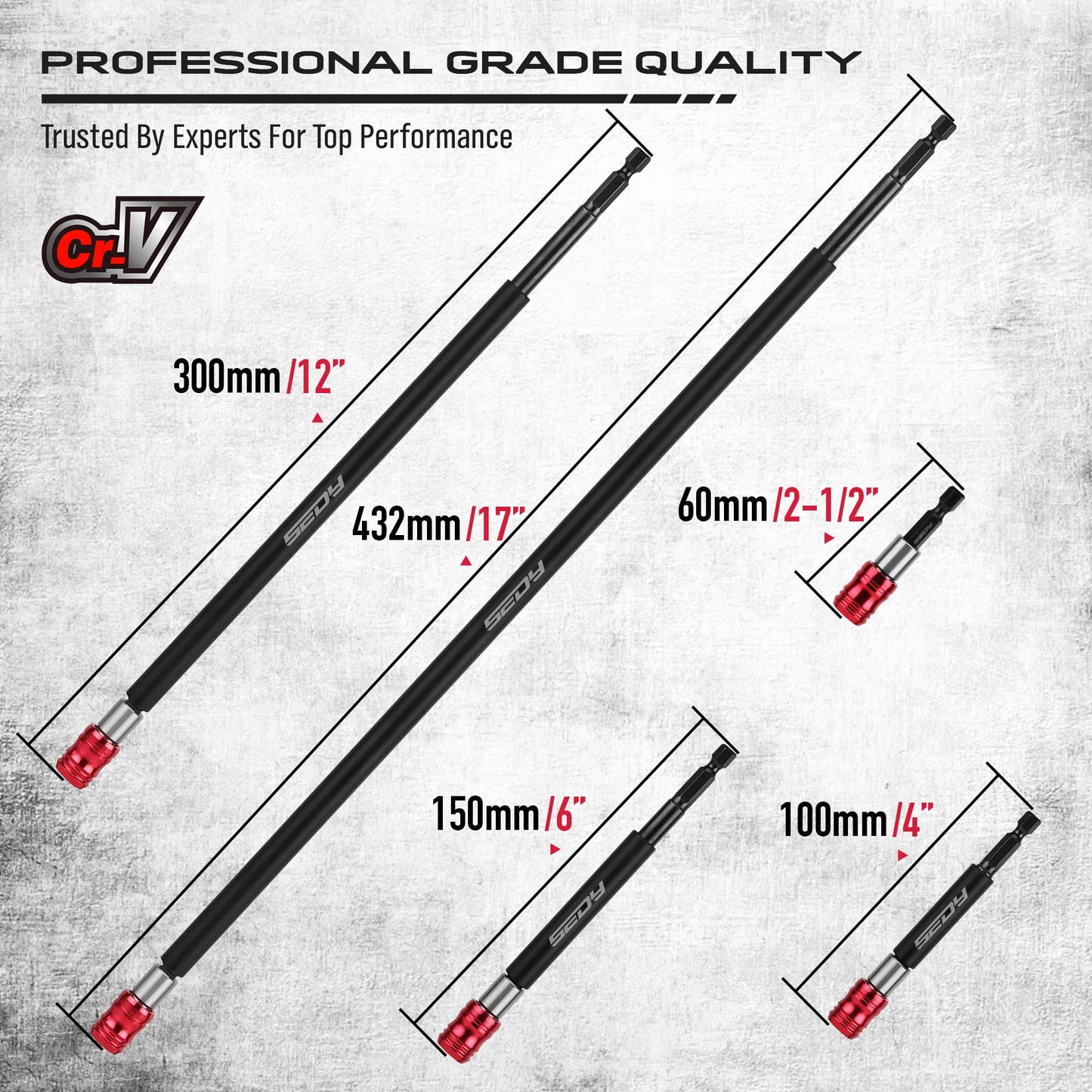 5-Piece 2", 4", 6", 12", 17" Extra Long Magnetic Screwdriver Bit Holders, 1/4 Inch Hex Shank Quick Release Extension Adapter, Durable CR-V Steel, Universal Fit for Impact Driver Bits