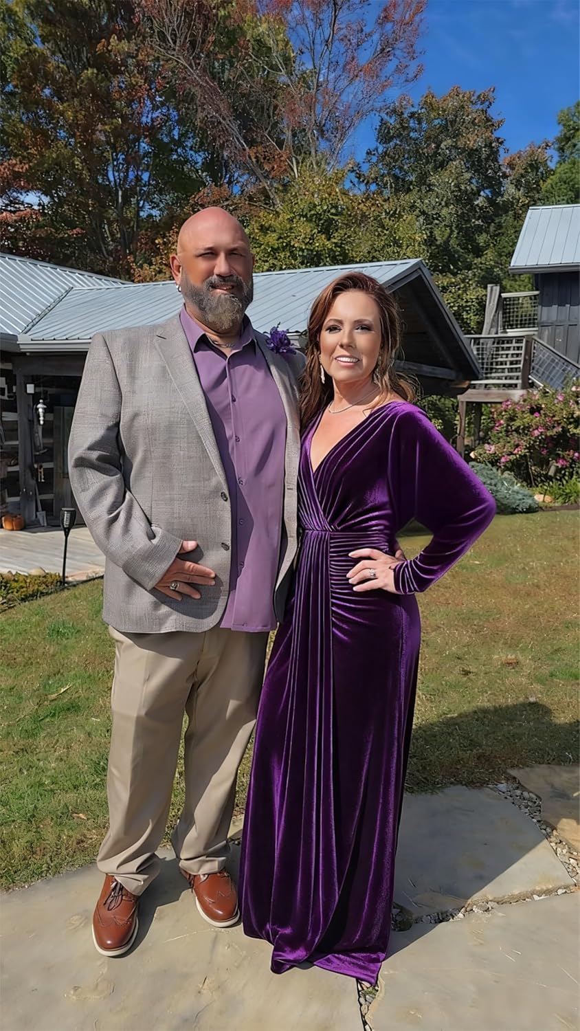 Long Sleeve Velvet Bridesmaid Dress with Tie 2026 V Neck Mermaid Maxi Formal Evening Dress AS010