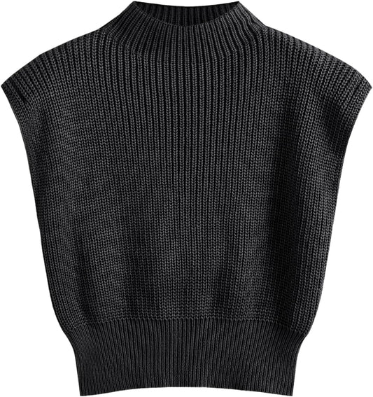 CIDER Women's Mock Neck Sleeveless Sweater Tops Cap Sleeve Sweater Vests Tank Tops