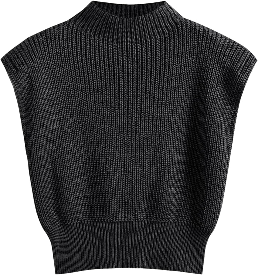 CIDER Women's Mock Neck Sleeveless Sweater Tops Cap Sleeve Sweater Vests Tank Tops