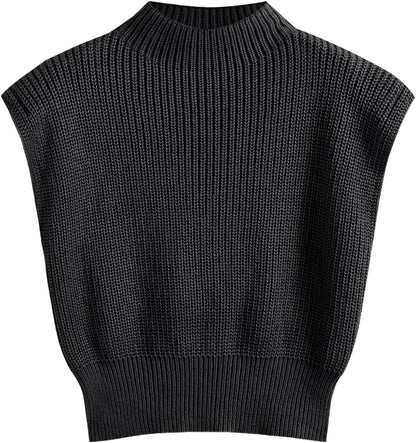 CIDER Women's Mock Neck Sleeveless Sweater Tops Cap Sleeve Sweater Vests Tank Tops
