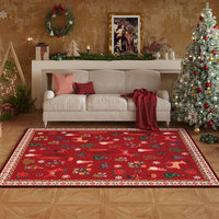 Rugcomf Christmas 3x5 Rug – Red Santa Claus Area Rug, Machine Washable Non-Slip Low Pile Holiday Carpet for Bedroom, Entryway, Bathroom, Kitchen, Bedside, Kids Room