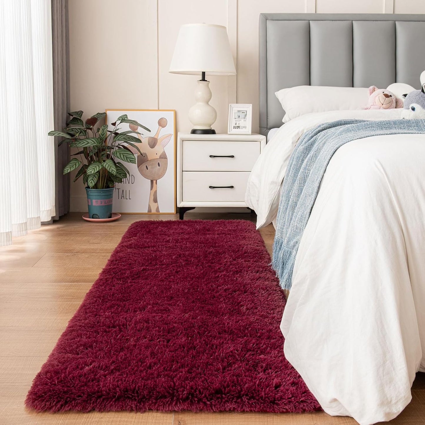 duduta Navy Blue Fluffy Plush Runner Rugs 2x6 ft Tie Dye Rectangle Shag Rug for Bedroom Dorm Living Room Kids Room, Machine Washable Anti-Slip