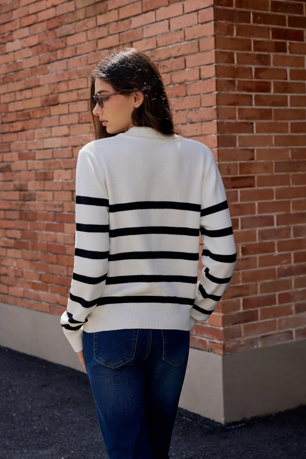 CIDER Women’s Polo Sweater Striped Collared Lightweight Long Sleeve V Neck Pullover Fall Sweater Tops 2025