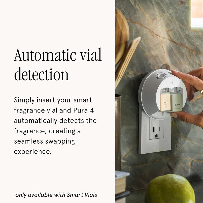 Pura 4 Smart Home Fragrance Device Starter Set - Scent Diffuser for Home- Linens & Surf, Lavender Fields, White Tea No. 1, Yuzu Citron Scent