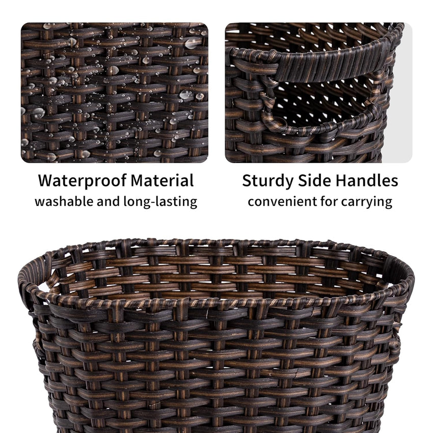 GRANNY SAYS Wicker Trash Can, Bathroom Trash Can with Handles, Wicker Waste Basket for Bathroom, Waste Basket for Bedroom, Decorative Wicker Wastebasket, 19 Liters/5 Gallons, 1-Pack Dark Brown