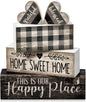 4 Pcs Christmas Table Decor Wooden Hot Cocoa Decoration Christmas Centerpiece Winter Tiered Tray Decor Decorative Red Hot Cocoa Block Signs Gift Farmhouse Xmas Decoration for Home Kitchen