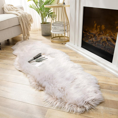 Ashler Faux Fur Rug, Fluffy White Small Sheepskin Rug, Ultra Soft 2x3 Ft Mat, Machine Washable Shag Mats, Nursery Throw for Bed, Living, Kids Room