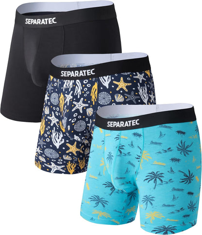 Separatec Mens Underwear with Pouch Moisture Wicking Dual Pouch Boxer Briefs Rayon From Bamboo Underwear Men, Halloween Theme