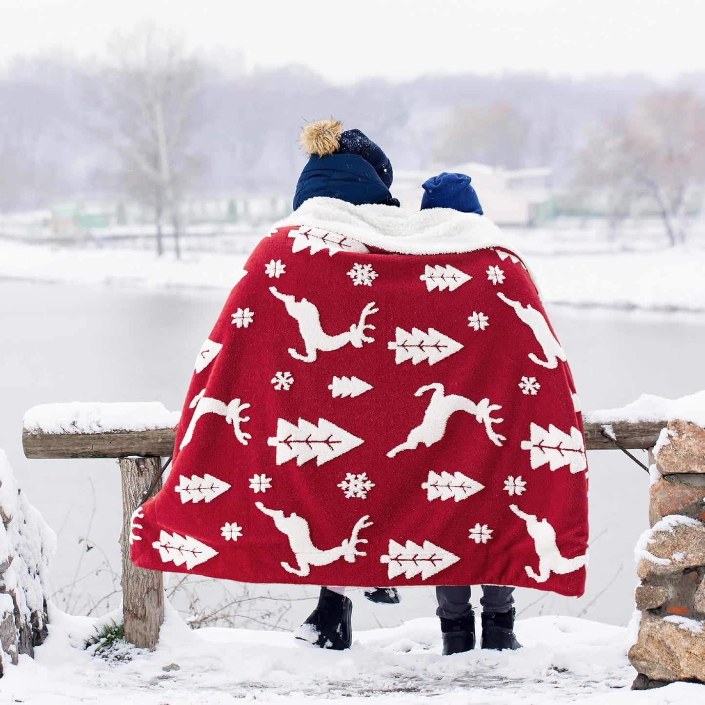 Bedsure Christmas Throw Blanket for Couch - Christmas Decorations Gifts for Women, Warm Sherpa Deer Throw Blanket, Red 50"x60"