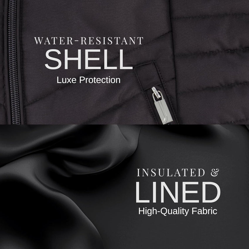 Jones NY Women's Puffer Jacket Zippered Removable Bungee Hood Womens Winter Coat