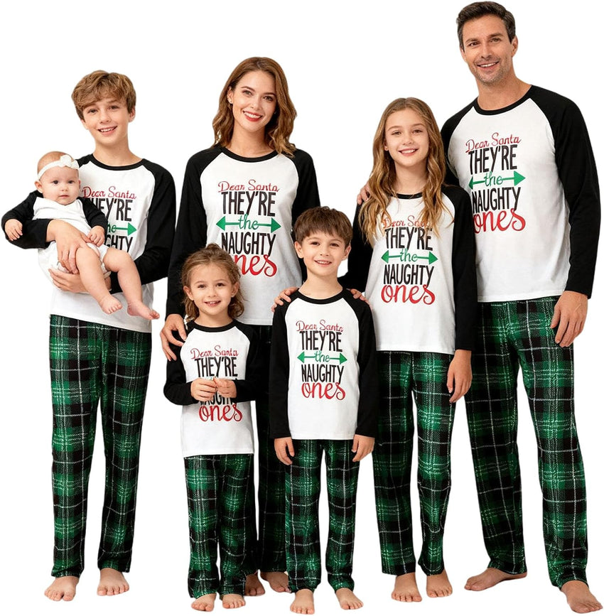 Family Christmas Pajamas Matching Sets - Soft Lettler Print Xmas Pjs for Couples & Kids | Holiday Family Pajamas