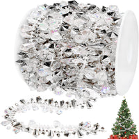 Jishi 99ft Crystal Bead Garland for Christmas Tree Decorations, Iridescent Acrylic Beaded Garland Strand Roll, Hanging Christmas Decorations Indoor Home Decor, String Diamond Beads for Crafts Curtains