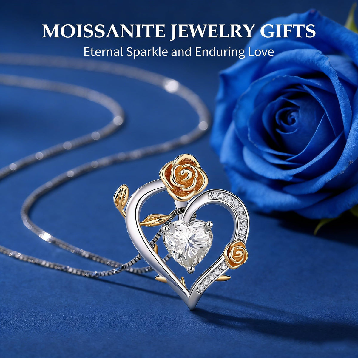Luxury Moissanite Heart Necklace for Women – 925 Sterling Silver Heart Pendant, Sparkling Jewelry Gift for Wife, Girlfriend, Mom & Daughter