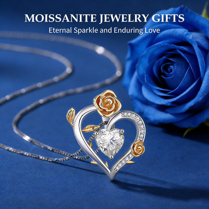 Luxury Moissanite Heart Necklace for Women – 925 Sterling Silver Heart Pendant, Sparkling Jewelry Gift for Wife, Girlfriend, Mom & Daughter