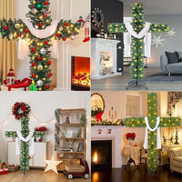 Cross Christmas Tree - 6 Ft Pre-Lit Artificial Pine Cross With LED Lights and White Crown Silk (4ft)