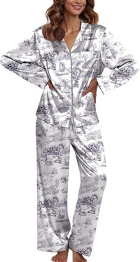 Ekouaer Pajamas For Women Set Silk Pjs 2 Piece Satin Sleepwear Long Sleeve Button Down Lounge Sets With Pant