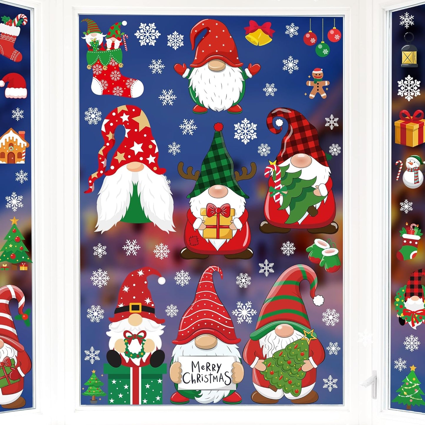 116PCS Christmas Decorations, 9 Sheets Christmas Window Clings, Snowflake Window Clings Decals, Double Sided Xmas Snowflake Decal Stickers for Winter Holiday Home Indoor Decorations Decor Supplies