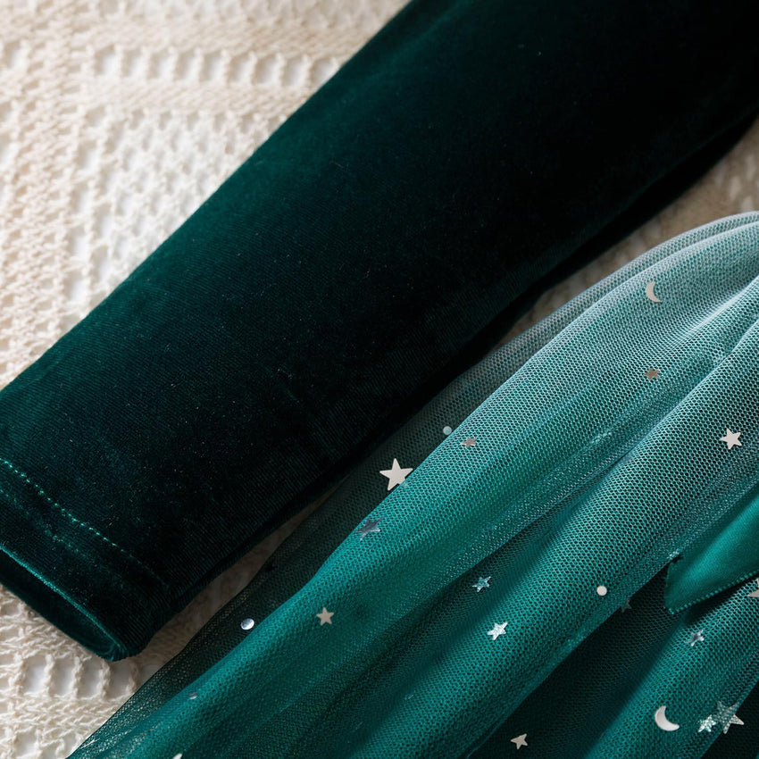 HNXDYY Little Girls Long Sleeve Star Print Knee Length Casual Princess Dress