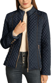 Bellivera Women's Stand Collar Lightweight Quilted Puffer Jacket Padded Zip Coat for Spring and Winter