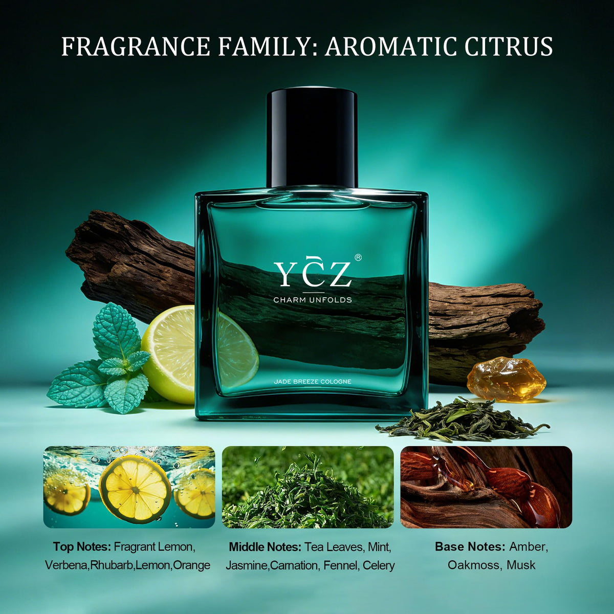 Ycz Midnight Marine Eau de Parfum for Men, 1.7 Fl Oz (50 mL), Long-Lasting Cologne, Fresh Marine & Woody Fragrance with Grapefruit, Ginger and Cedar Notes for Daily Wear, Date Night and Gifts
