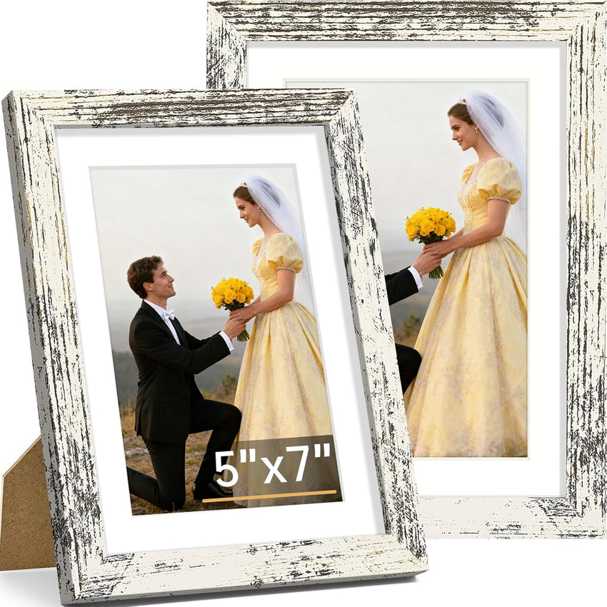 Vittanly 8x10 Picture Frame Set of 2, Solid Wood Frame for Wall or Tabletop, Display Photo 5x7 with Mat or 8x10 without Mat, Natural