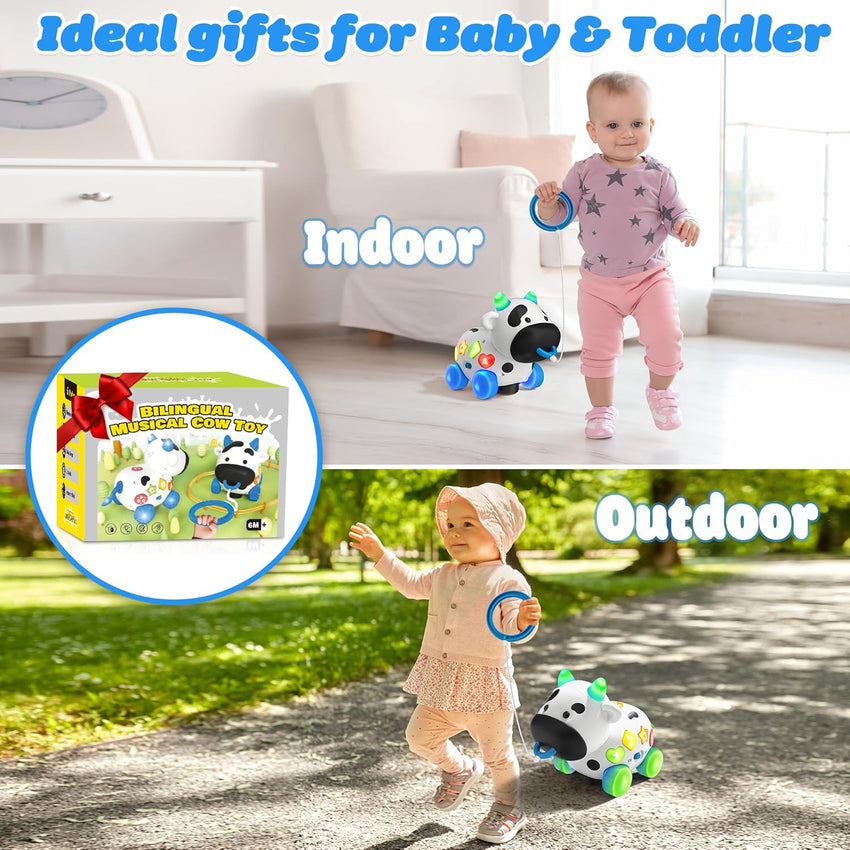 Musical Cow Baby Toys 6-12-18 Months, Bilingual Crawling Walking Toddler Educational Learning Toy for 1 Year Old Boy Girl Birthday Gifts, 6 7 8 9 10 12 Month Old