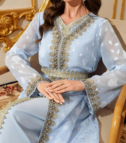 Embroidery Abayas for Women Muslim Moroccan Floral Maxi Kaftan Dress Arabic Islamic Dubai Robe Ramadan Prayer Clothes