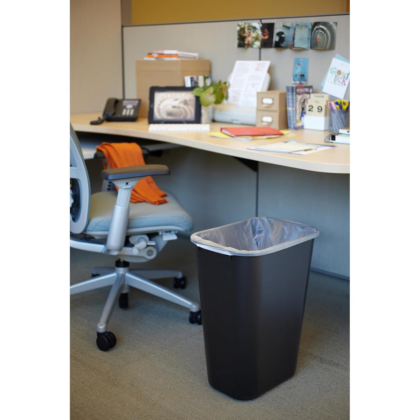 Rubbermaid Commercial Wastebasket Trash Container, 41QT/10.25 GAL, Plastic, Black, Stackable Trash Can for Bedroom/Bathroom/Office, Fits Under Desk/Sink/Cabinet