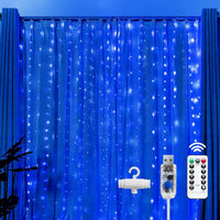 Brightown 300 LED Fairy Curtain Lights, 9.8ft x 9.8ft Warm White Curtain String Lights, USB Plug in 8 Lighting Modes Christmas Decoration, Hanging Lights with Remote for Bedroom Indoor Weddings Dorm