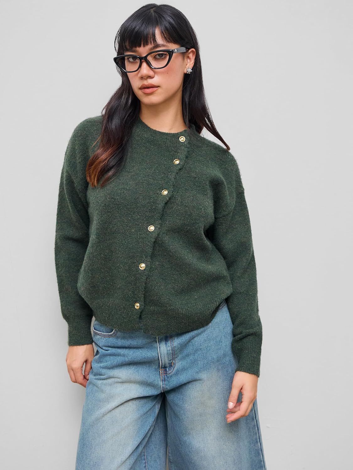 CIDER Womens Knit Cardigan Trendy Crew Neck Button Down Long Sleeve Cozy Fall Fashion Sweater Loose Fit Wool Top