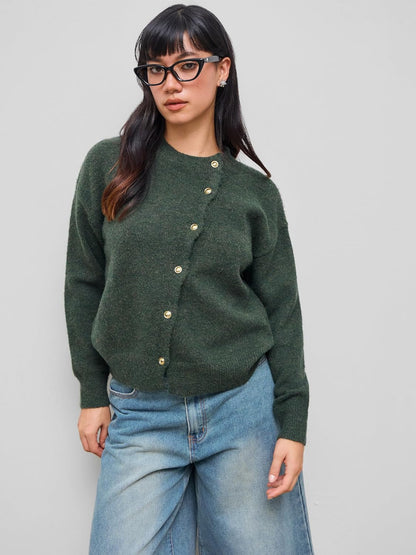 CIDER Womens Knit Cardigan Trendy Crew Neck Button Down Long Sleeve Cozy Fall Fashion Sweater Loose Fit Wool Top