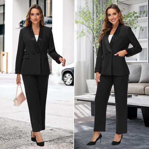 Women's Pants Suit 2 Piece Set Smil Fit Jacket Shawl Sollar Blazer Dress for Women
