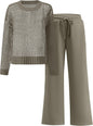 ANRABESS Womens 2 Piece Outfits Crochet Sheer Knit Sweater Top Wide Leg Pants Lounge Sets Sweatsuit 2025 Fall Travel Clothes
