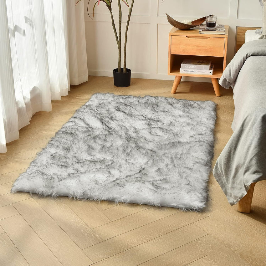 duduta Navy Blue Faux Sheepskin Throw Rug 2x3 ft, Fluffy Shag Fur Chair Cover Small Bedside Dorm Rug Non Slip Machine Washable