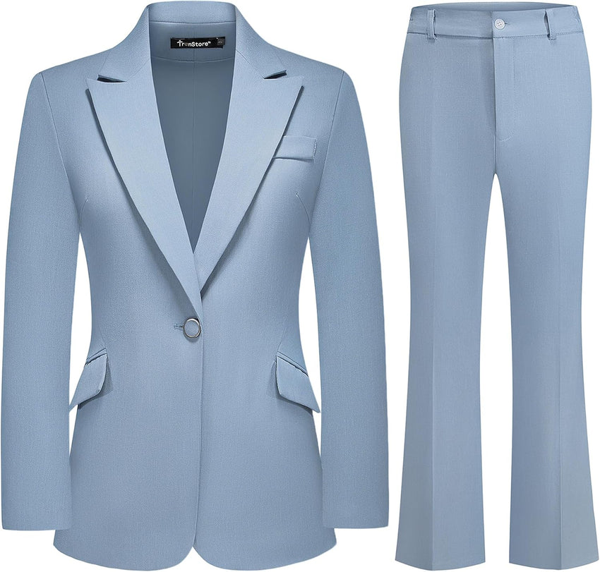 Women's Suit 2 Piece Set Pinstripe Blazer and Bootcut Dressy Pants Set for Work Office Business Outfits