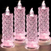Rose Shadow LED Flameless Candles, 6PCS Romantic Battery Operated Candles Led Pillar Candles for Valentines Anniversary Wedding Christmas Decorations(White, D 2.5" x H 7.2")