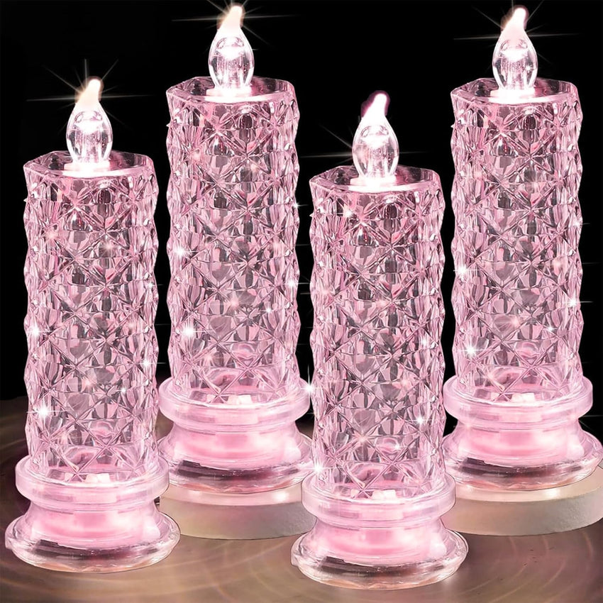 Rose Shadow LED Flameless Candles, 6PCS Romantic Battery Operated Candles Led Pillar Candles for Valentines Anniversary Wedding Christmas Decorations(White, D 2.5" x H 7.2")