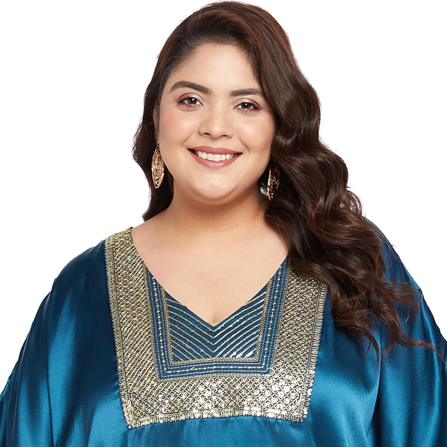 Gypsie Blu Women’s Plus Size Satin Sequin Kaftan Dress with Kimono Sleeves Casual Resort Wear Stylish Loose Fit Evening Dress