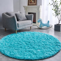FJZFING Navy Blue Round Rug Ultra-Soft Plush Modern 4x4 Circle Area Rug for Kid's Bedroom, Fluffy Shag Circular Rug for Nursery Room, Non-Slip Home Decor Cute Navy Blue Carpet for Teen's Room
