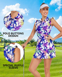 WOWENY Tennis Dress Polo Buttons Golf Dresses with Built in Shorts and Pockets Ruffle Sleeveless Athletic Workout Dress