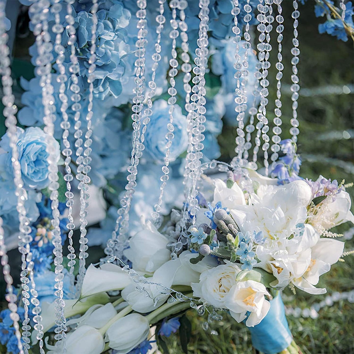 Jishi 99ft Crystal Bead Garland for Christmas Tree Decorations, Iridescent Acrylic Beaded Garland Strand Roll, Hanging Christmas Decorations Indoor Home Decor, String Diamond Beads for Crafts Curtains