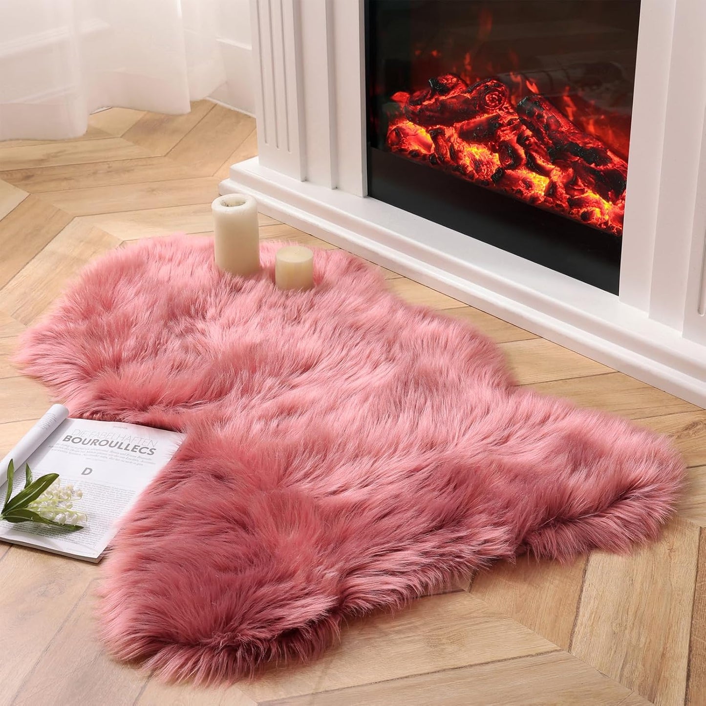 Ashler Faux Fur Rug, Dark Blue Area Rugs, Fluffy Sheepskin Fur Rug, Fuzzy Ultra Soft 2 x 6 Ft Rugs, Machine Washable Shag Rug, Nursery Throw Rugs for Bed, Living, Kids Room