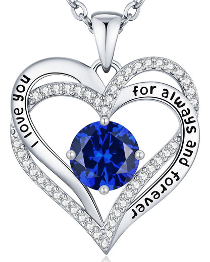 CDE Forever Love Heart Necklaces for Women, Wedding Anniversary, Valentine's，Birthday Mothers Christmas Day Gifts for Mom, Mother, Wife, S925 Silver Jewelry with Birthstone Pendant
